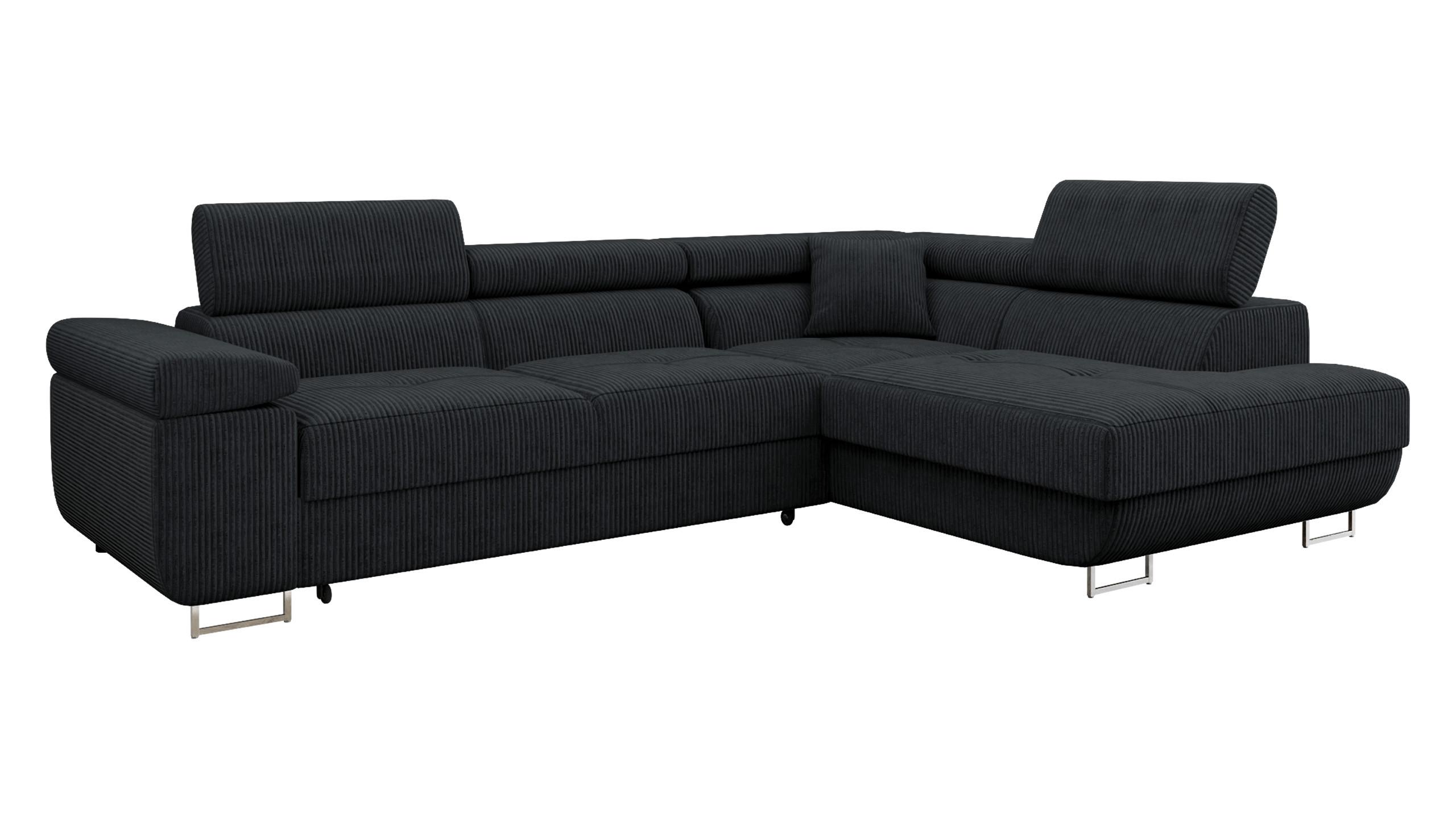 ECKSOFA Torezio Cord, Seite: Rechts - Schwarz, Holz/Textil (203/274cm) - MIRJAN24