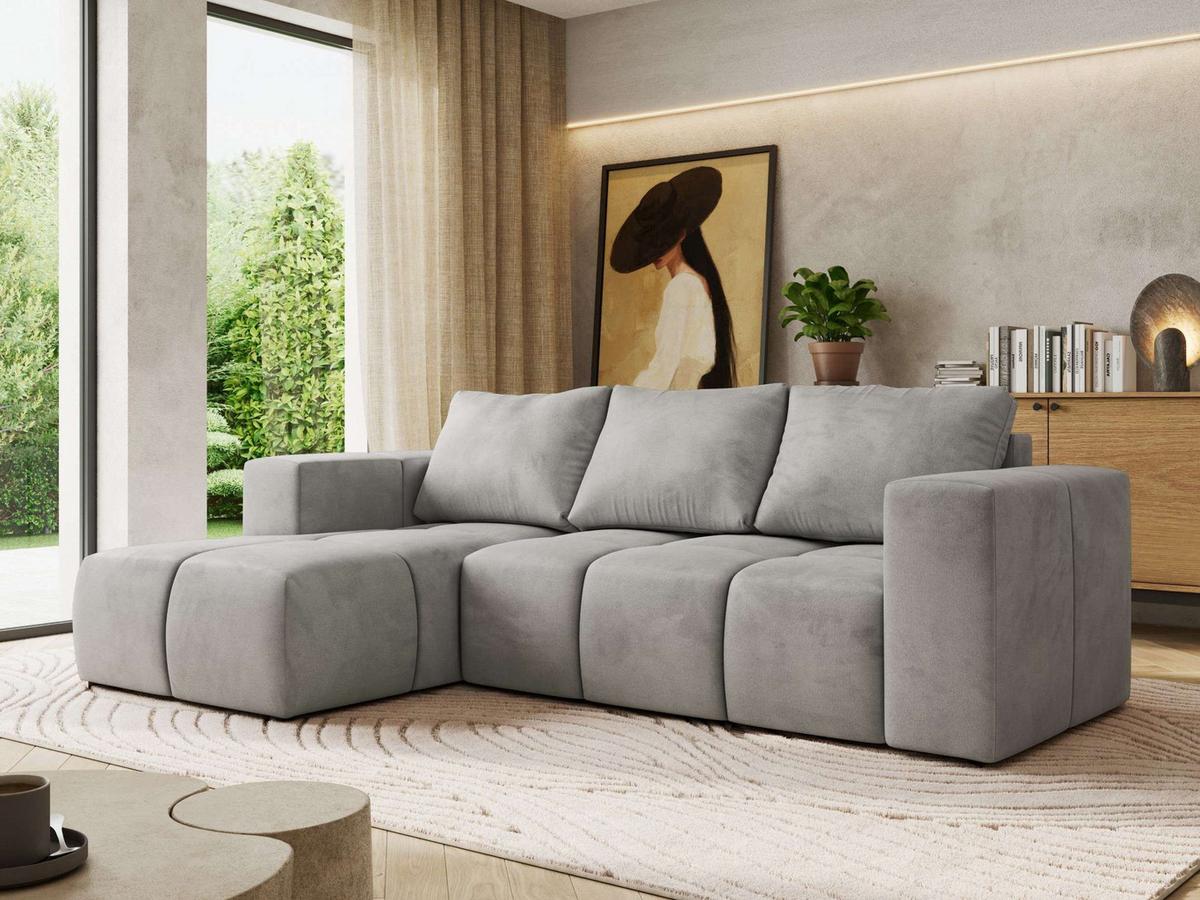 ECKSOFA MONIVA Hellgrau Velvet - Links - Hellgrau/Schwarz, Kunststoff/Textil (164/266cm) - MKS