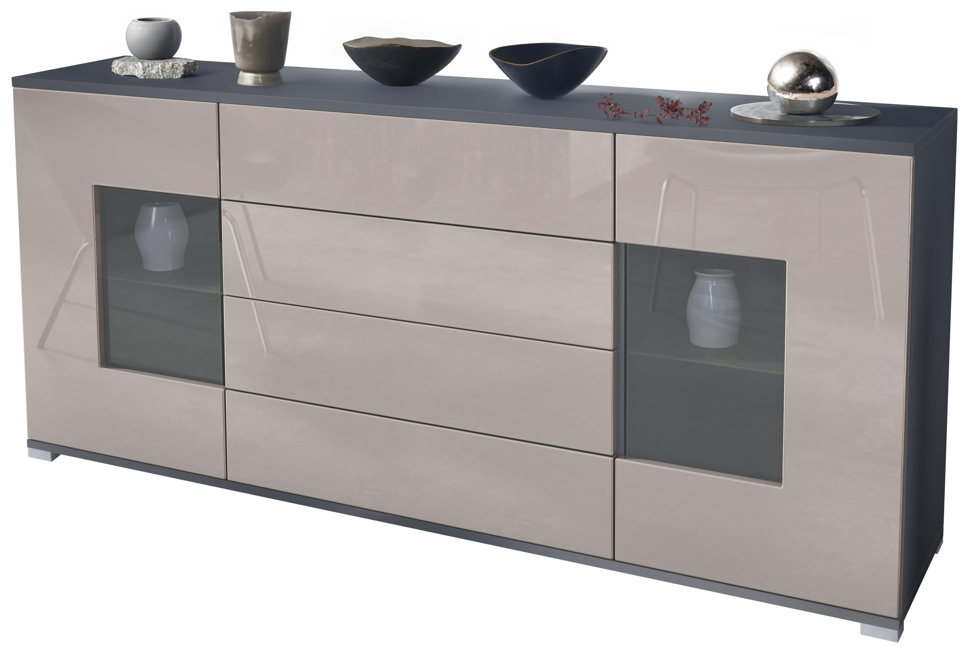 SIDEBOARD Grömitz Sandgrau Hochglanz - Sandfarben, Holzwerkstoff (166.5/75.5/35cm) - Vladon