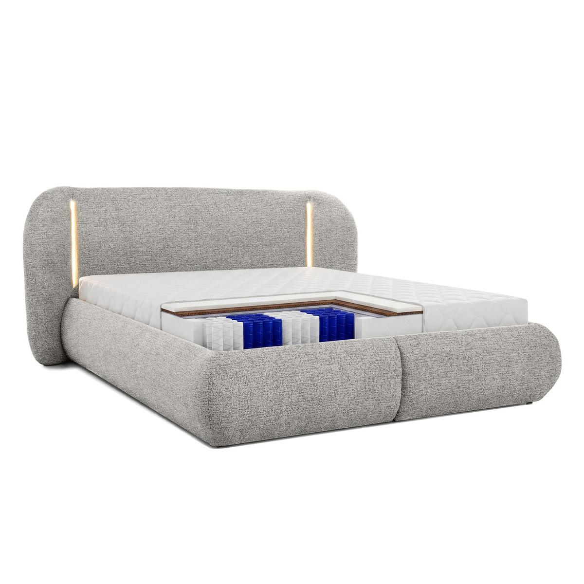 POLSTERBETT Corfu, LED-Beleuchtung, Bettkasten und Taschenfedernmatratze 26 cm, 140x200, Hellgrau - Hellgrau, Textil (140/200cm) - Beautysofa