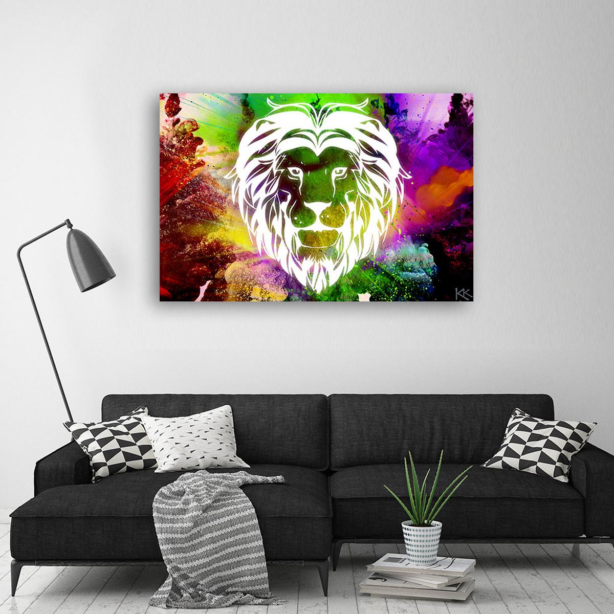 WANDBILD bunte löwe abstraktion - Multicolor, Textil (60/40cm) - Feeby