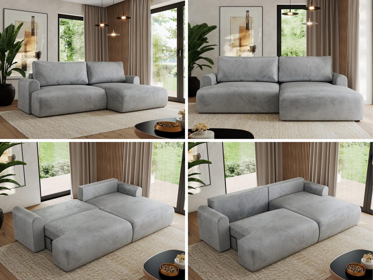 ECKSCHLAFSOFA TONO L Hellgrau Velvet - rechts - Hellgrau/Schwarz, Kunststoff/Textil (150/260cm) - MKS