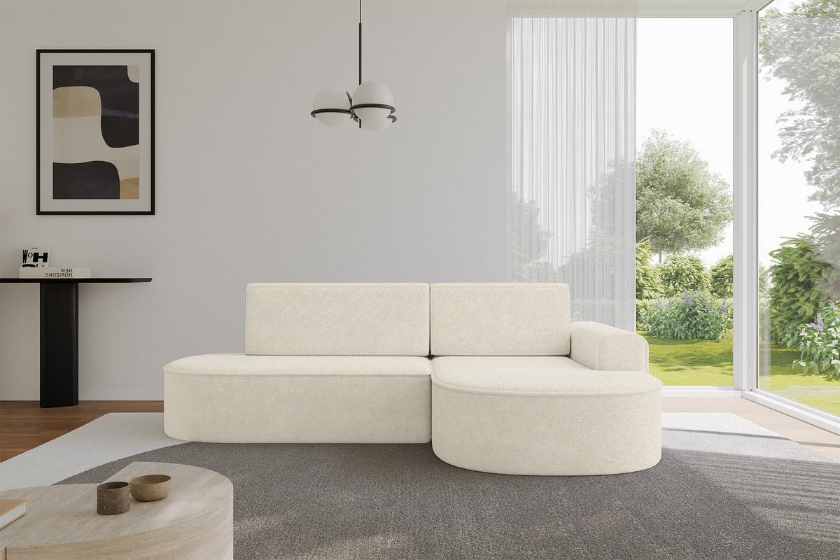ECKSOFA mit Schlaffunktion und Bettkasten Ottomane Rechts MARI-L1-S - 283x167x73 cm Creme Tissu - Creme/Schwarz, Holzwerkstoff/Kunststoff (167/283cm) - ALTDECOR