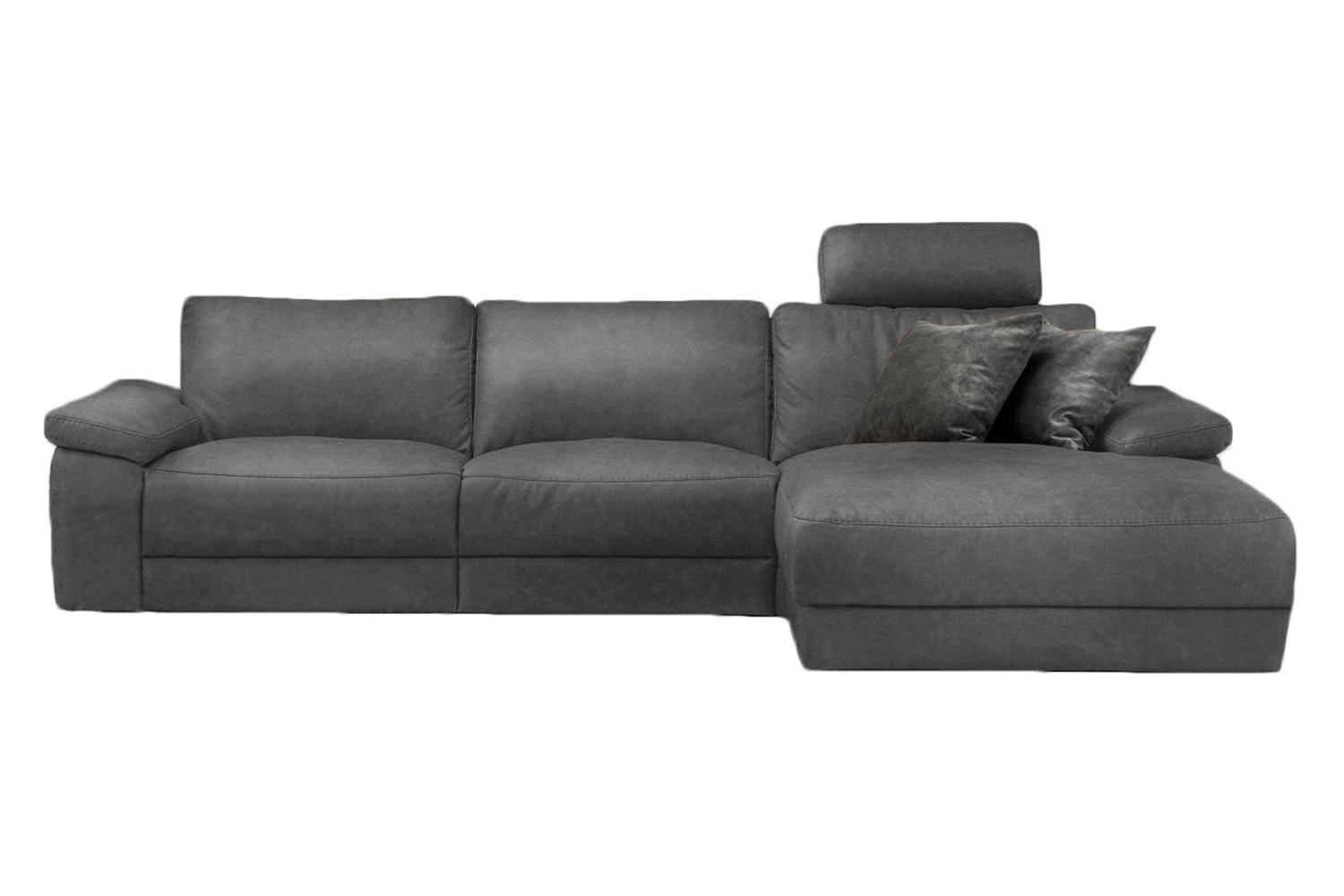 ECKSOFA XL MOTORISCHER RELAXFUNKTION LOLA Grau Leder Relaxfunktion - Schwarz/Grau, Leder (304/178cm) - KAWOLA
