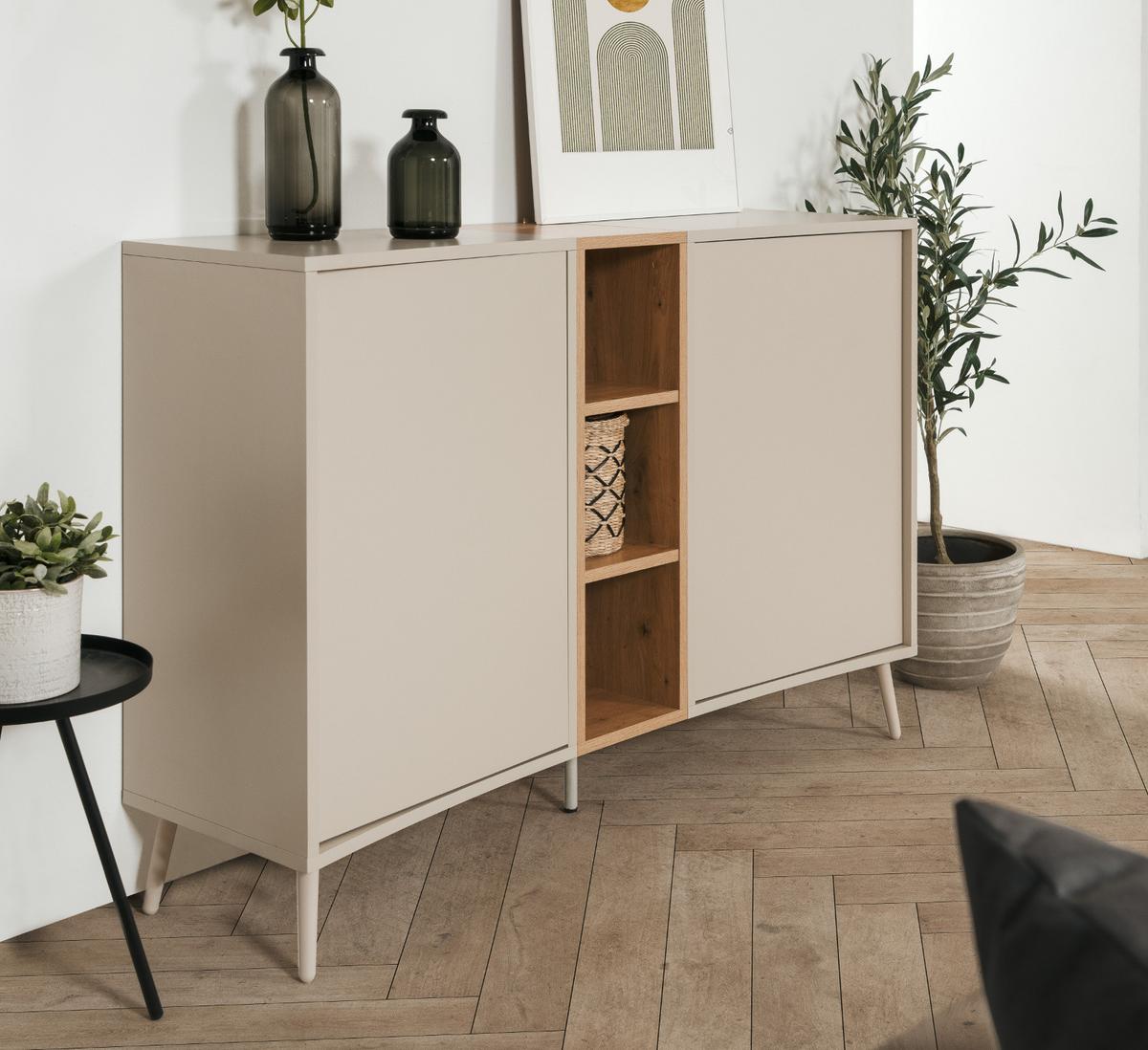 SIDEBOARD Kaschmir, Eiche Artisan 135 cm, Kommode mit Push-to-Open - Kaschmir/Eiche Artisan, Holzwerkstoff (135/90/37.5cm) - Furn.Design
