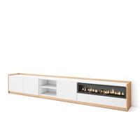 LOWBOARD, Weiß und Eiche Soft, Elektrokamin, 310/37/50cm - Weiß, Holzwerkstoff (310/50/37cm) - Skraut Home