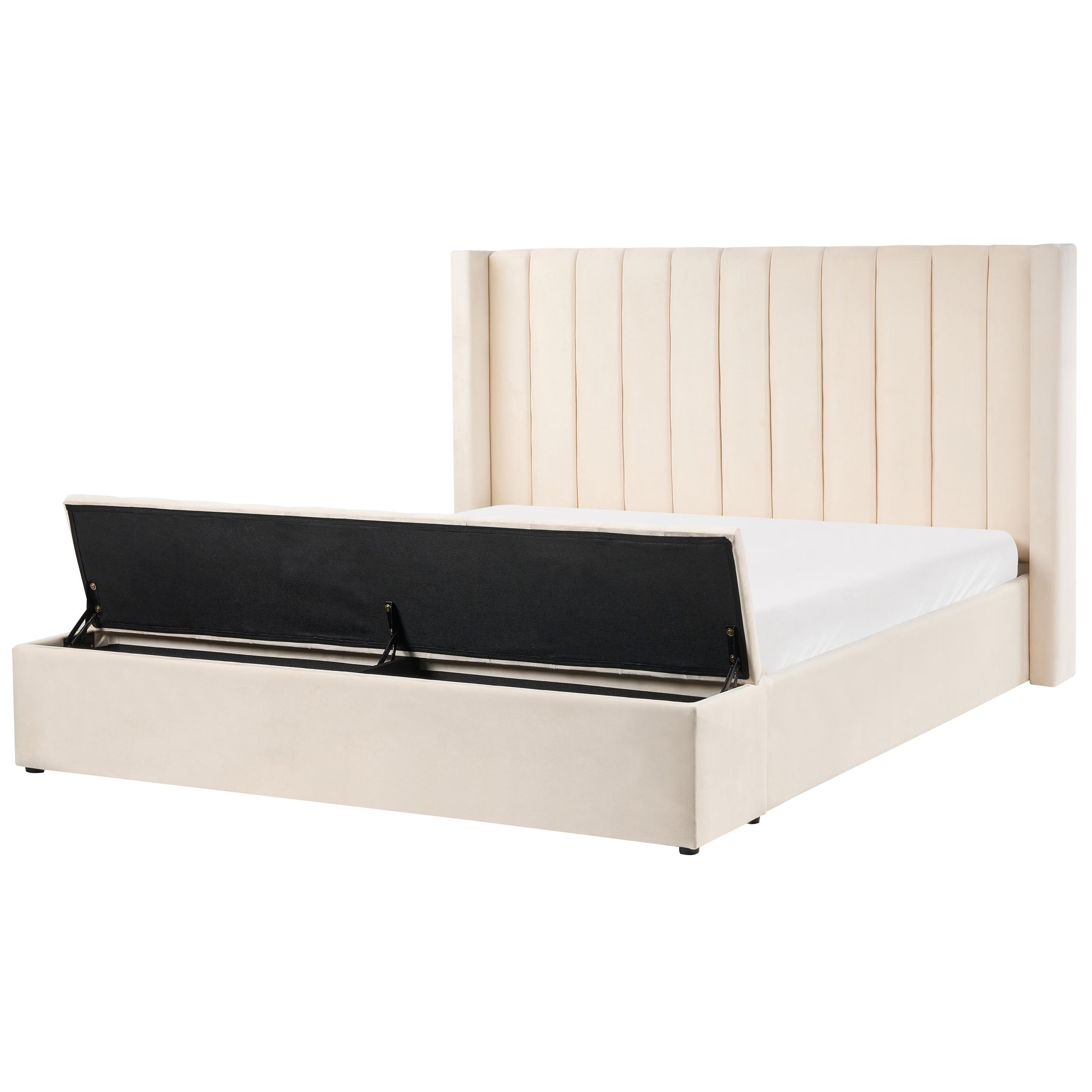 BETT mit Stauraumbank 180/200 cm Samtstoff Cremeweiß Noyers - Creme, Textil (180/200cm) - Beliani