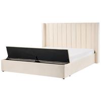 BETT mit Stauraumbank 180/200 cm Samtstoff Cremeweiß Noyers - Creme, Textil (180/200cm) - Beliani