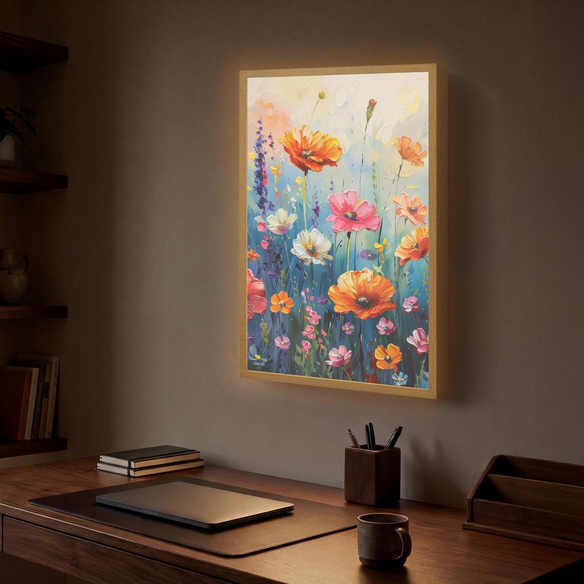 WANDLEUCHTE MIT AKKU Blumen - Natur - Aquarell - Kunst 40x60 cm - Multicolor, Holzwerkstoff (40/60/8cm) - OnlyWow
