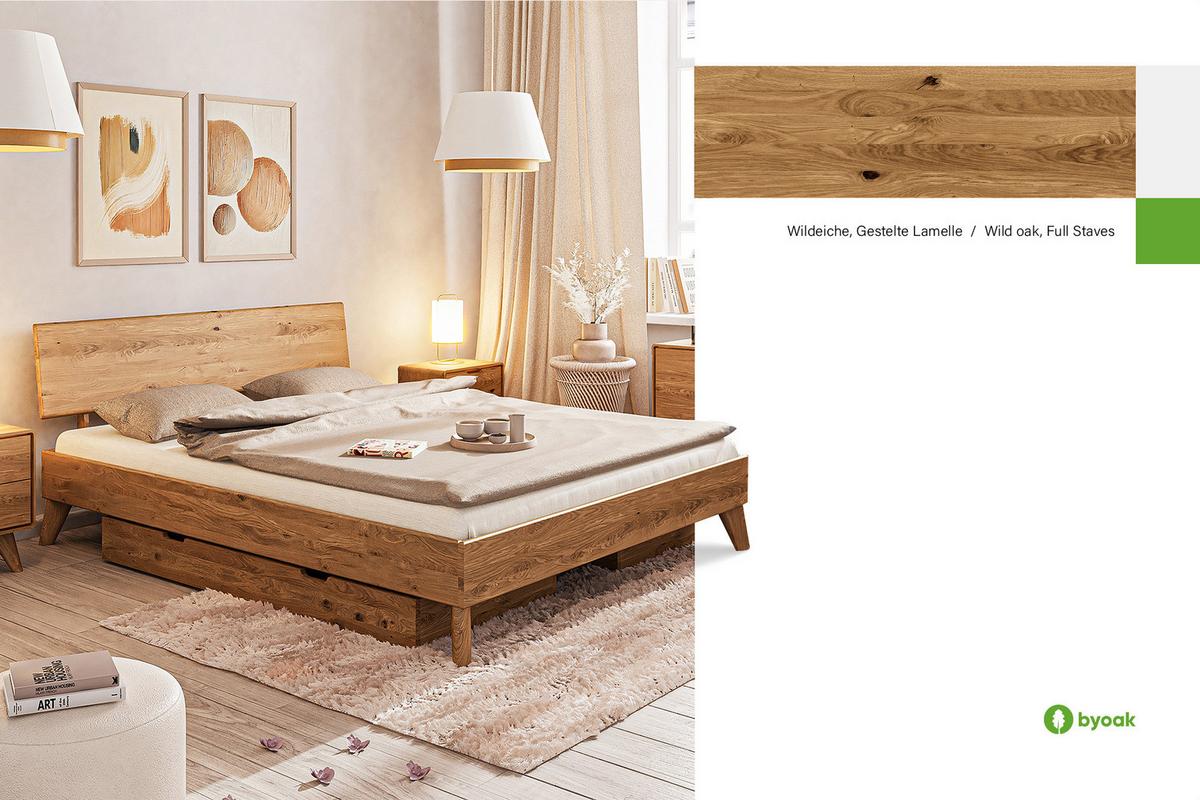 GREG 1 BETT Wildeiche - Wildeiche, Holz (80/200cm) - byoak