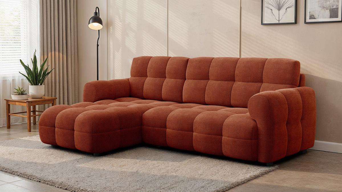 ECKSOFA MELLOW 3-Sitzer, dunkelorange - Dunkelorange/Schwarz, Holz/Textil (232/156cm) - Wozimo