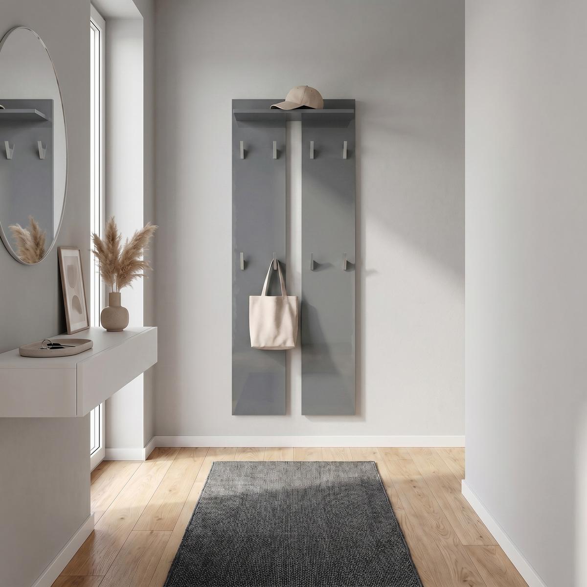 GARDEROBENPANEEL Wandpaneel Grau Hochglanz - Grau, Holzwerkstoff (57/170/20cm) - Vladon
