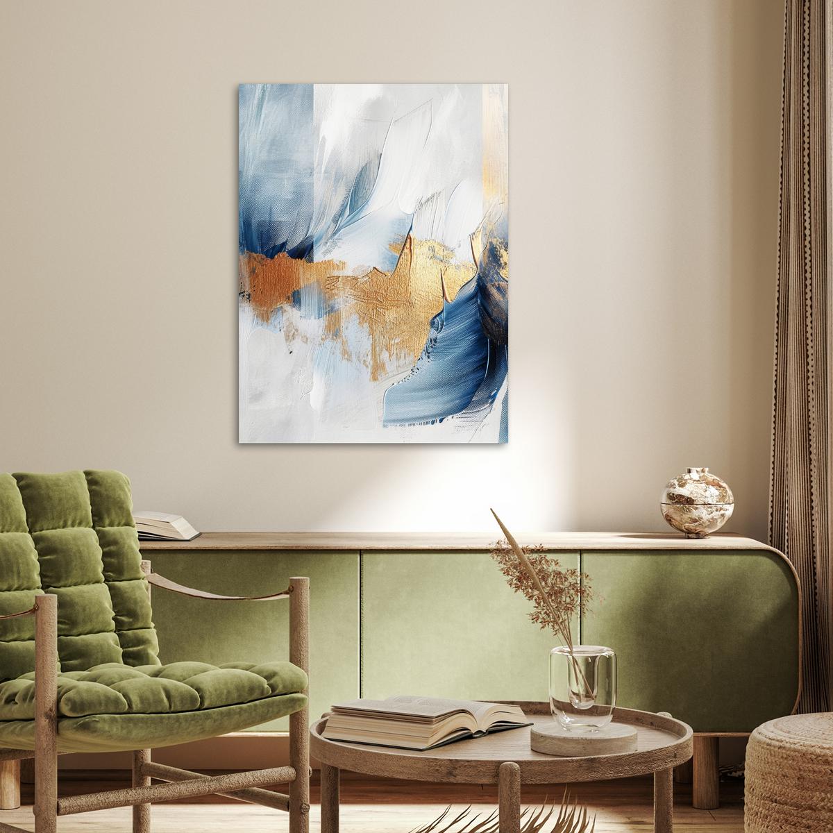 POSTER Gold - Blau - Aquarell - Kunst - Modern Deko Wohnzimmer 60x80 cm - Hellblau, Papier (60/80/0.1cm) - MuchoWow