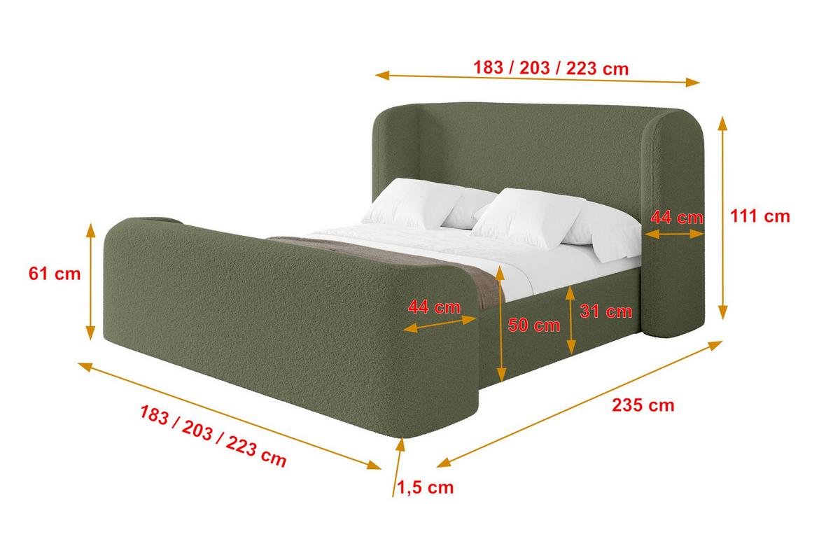 POLSTERBETT mit Bettkasten, Fußteil und Lattenrost, Bett mit Matratze H3/H4 - ESTI-Z 140x200 Grün - Grün, Holzwerkstoff/Textil (140/200cm) - ALTDECOR