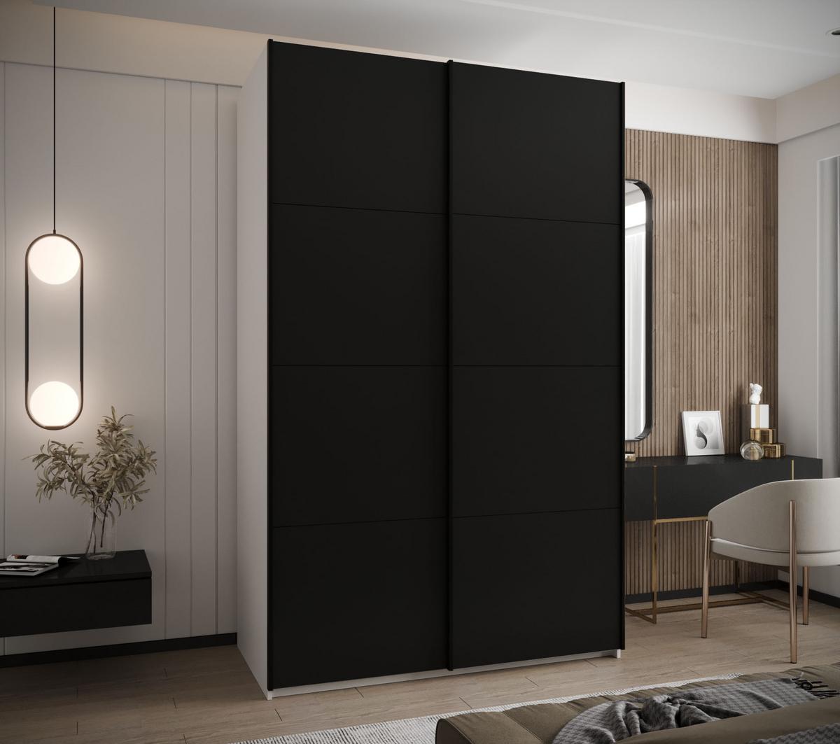 SCHWEBETÜRENSCHRANK 245,5/150/64 2-türig - Schwarz/Weiß, Holz/Metall (150/245/64cm) - Abiks Möbel