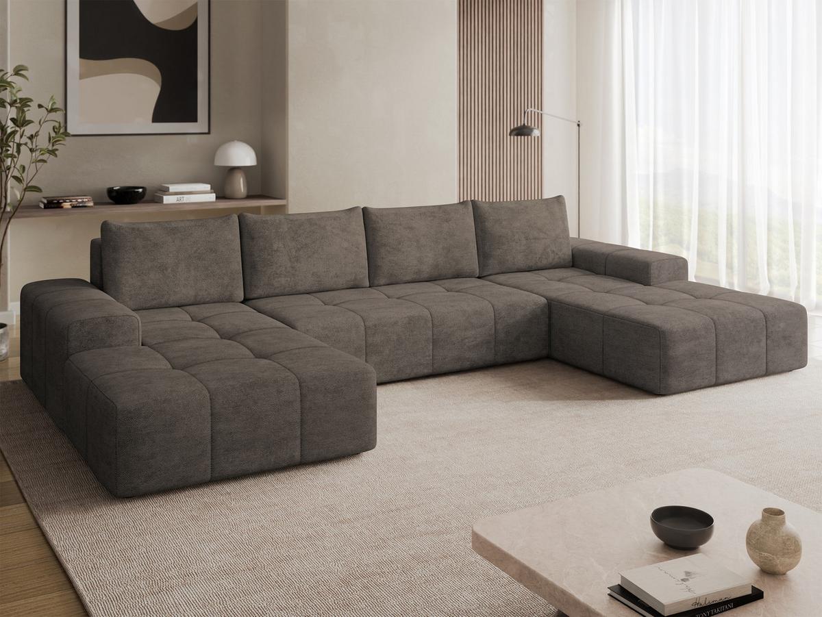 WOHNLANDSCHAFT Tonseo U - Dunkelbraun/Schwarz, Holz/Kunststoff (344/78/173cm) - MIRJAN24