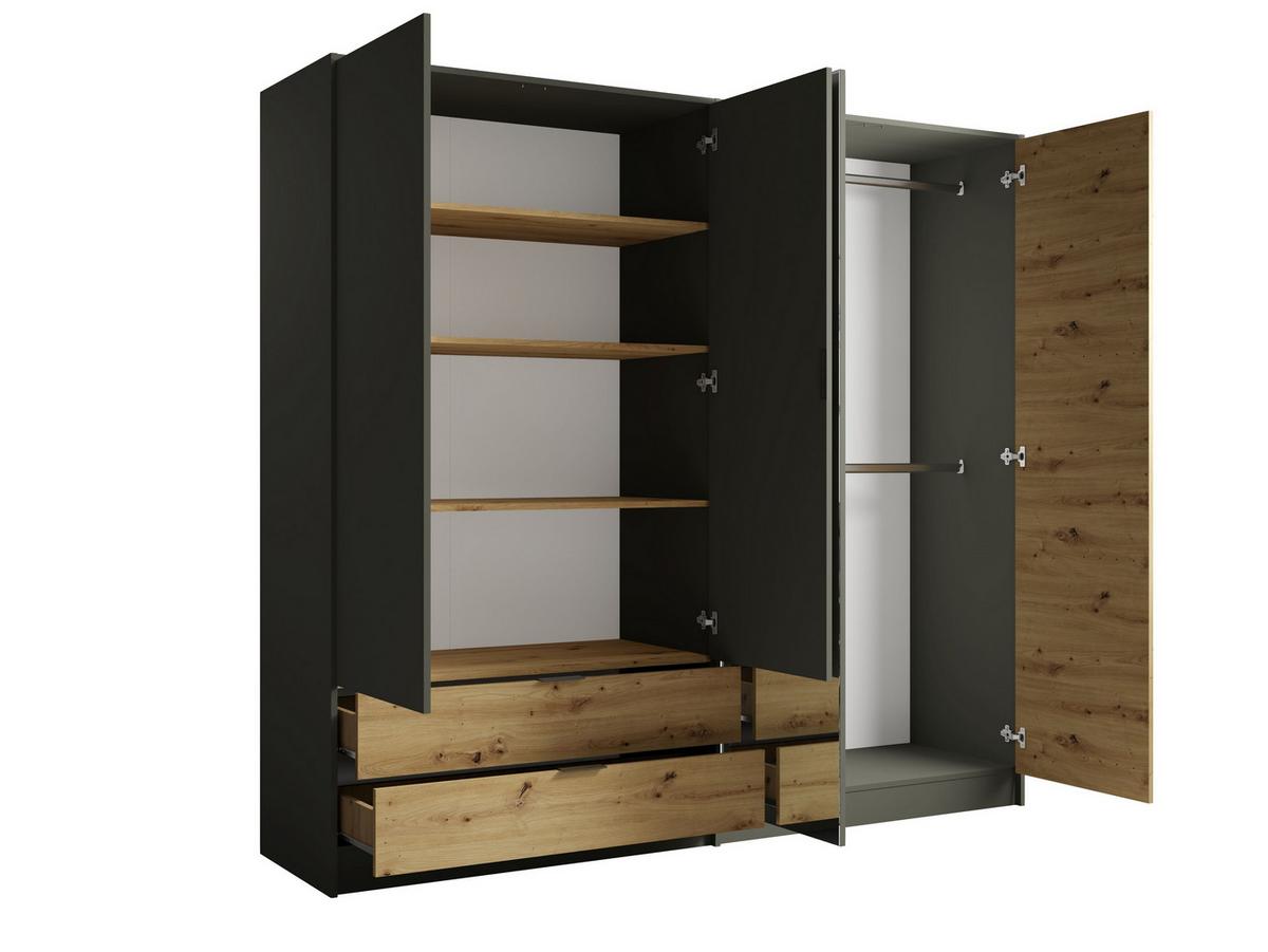 DREHTÜRENSCHRANK MERIDIAN 220,2/202,5/55,2cm 4-türig mit Spiegel Grau - Eichefarben/Grau, Holzwerkstoff (220.2/202.5/55.2cm) - MASSENO