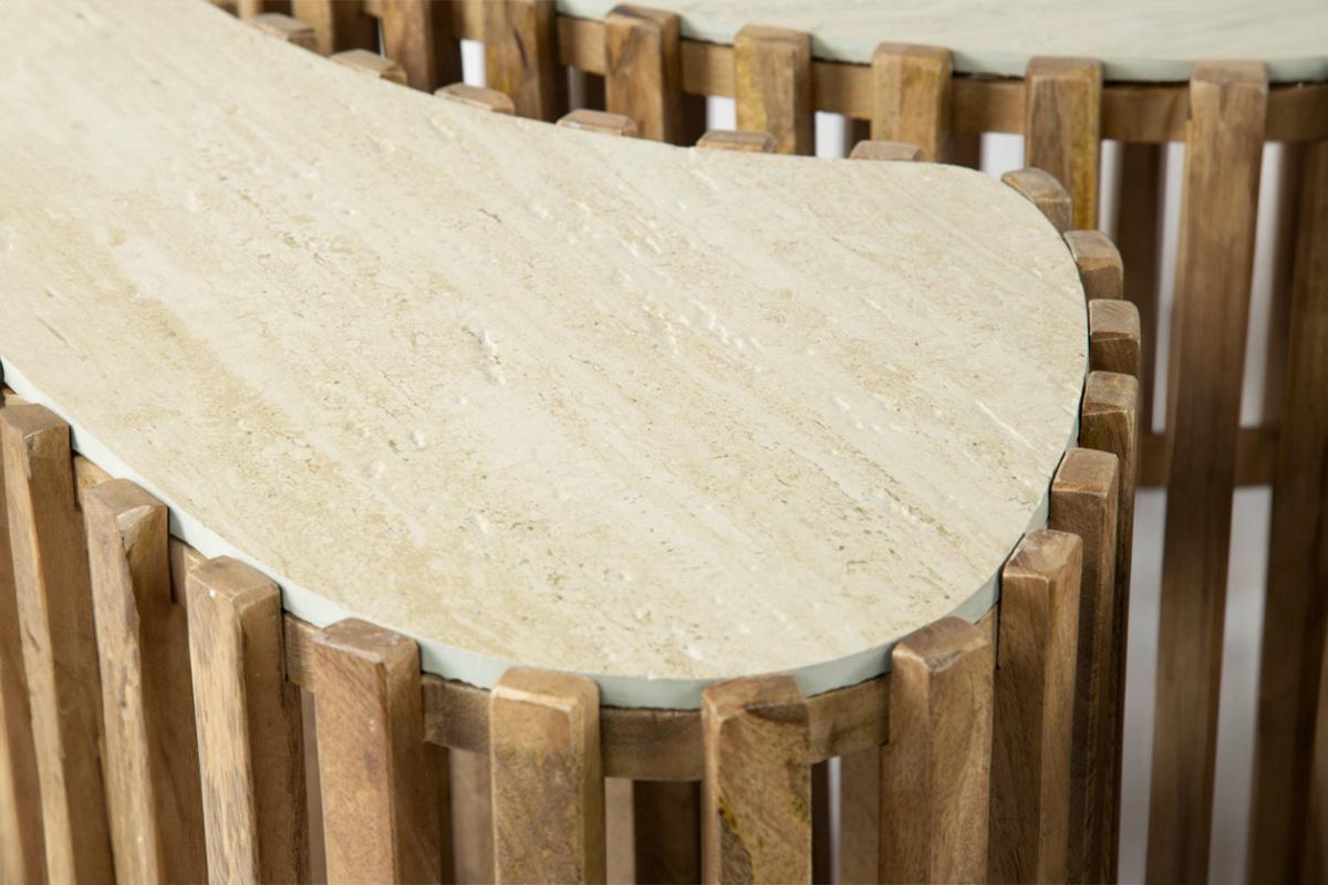 COUCHTISCH LIMAY 3ER SET Weiß Keramik - Weiß/Braun, Mangoholz/Keramik (52/90/40cm) - KAWOLA