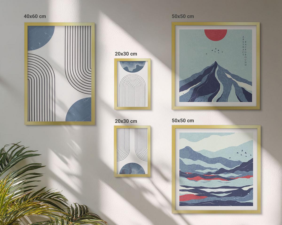 BILDER SET 5er Set - 50x50 cm & 20x30 cm & 40x60 cm Goldrahmen - Zitronenbäume im Topf - Goldfarben, Kunststoff (40/60cm) - TULUP