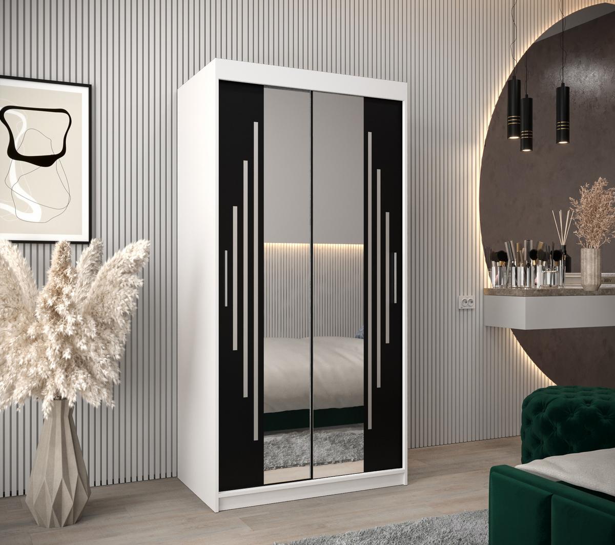 SCHWEBETÜRENSCHRANK 200/100/62 2-türig - Silberfarben/Schwarz, Holz/Kunststoff (100/200/62cm) - Abiks Möbel