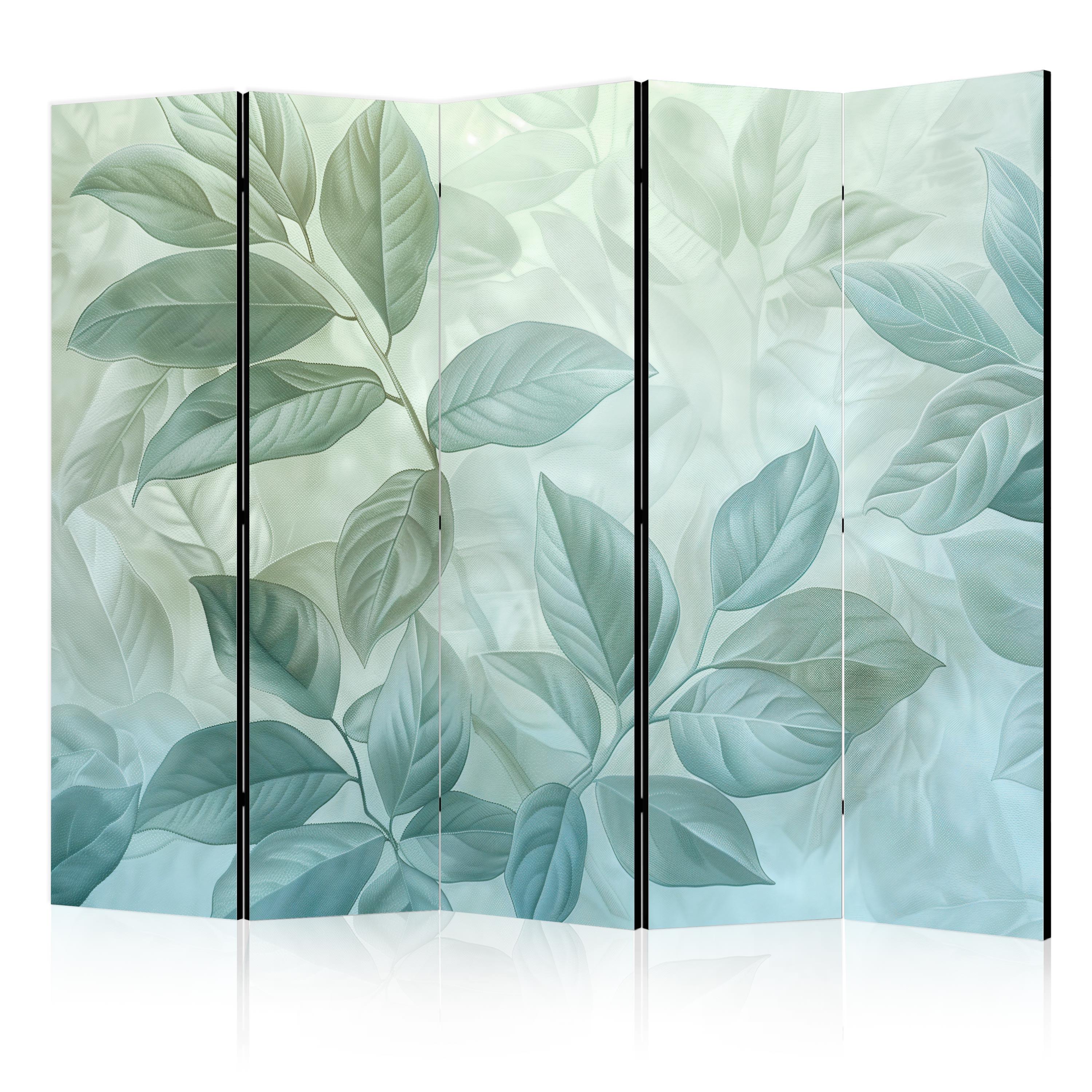 PARAWAN Duże Liście W Odcieniach Zielono-Miętowych - Motyw Botaniczny 225x172 - Blau, Holz/Textil (225/172/3cm) - Muralo