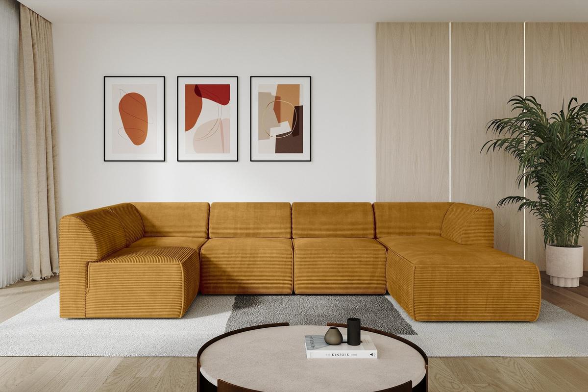 WOHNLANDSCHAFT Ottomane Rechts MOVO-L 345x180x78 cm Senffarbe Cord - Honig, Holzwerkstoff/Kunststoff (180/78/345cm) - ALTDECOR