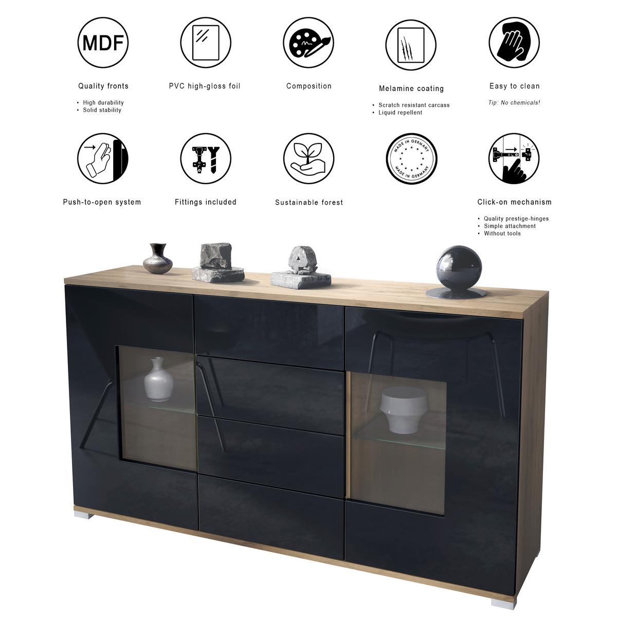 SIDEBOARD Grömitz Weiß Hochglanz - Weiß Hochglanz, Holzwerkstoff (138.5/75.5/35cm) - Vladon
