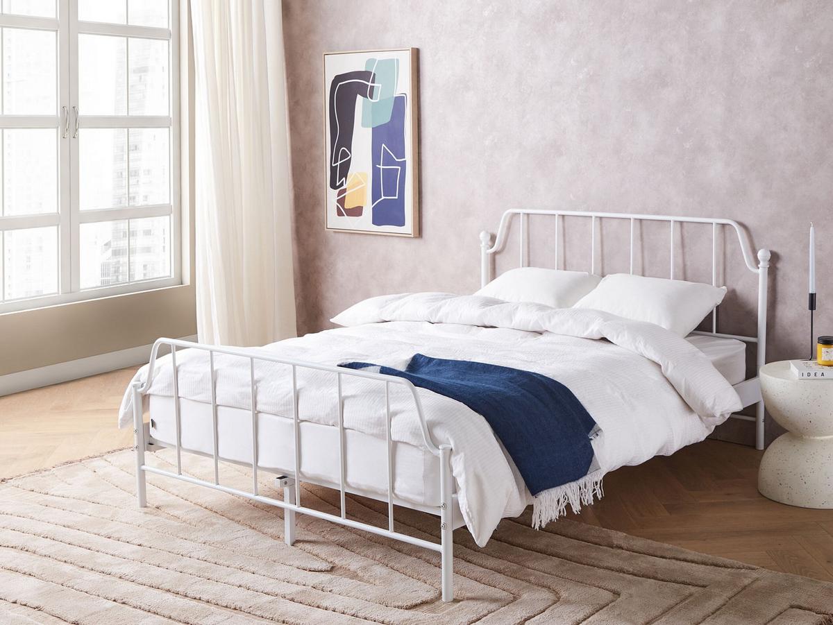 BETT mit Lattenrost 140x200 cm Weiß Mauressac - Weiß, Metall (140/200cm) - Beliani