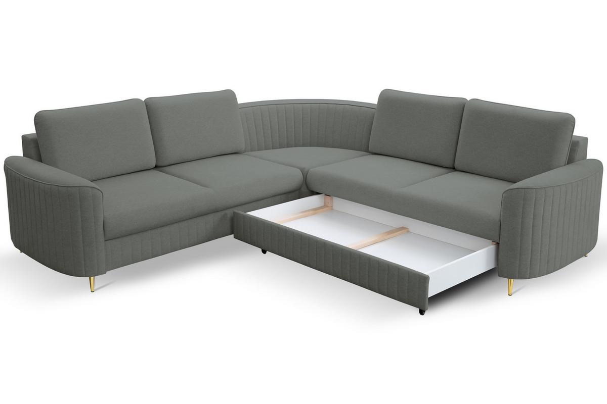 ECKSOFA VELA L-S Grau Velours-Stoff mit Schlaffunktion - Grau, Holz (251/251cm) - MASSENO