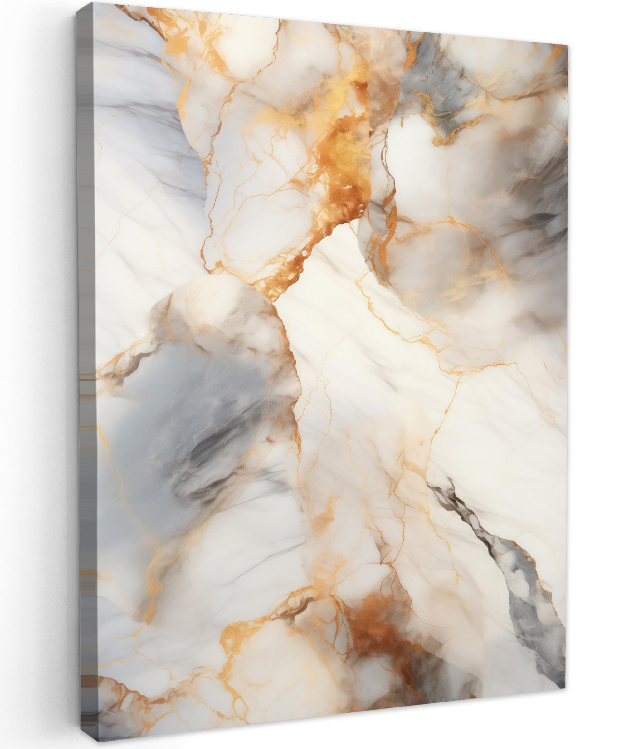LEINWANDBILD Marmor - Grau - Gold Room Decor 30x40 cm - Weiß, Textil (30/40cm) - MuchoWow