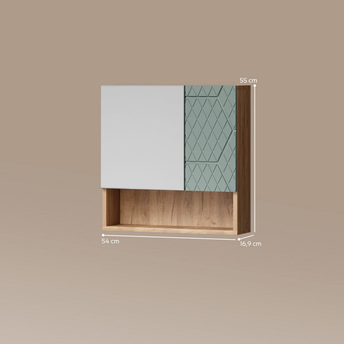 BADSPIEGELSCHRANK Ronco Grün/Goldkraft Eiche 54 x 55 cm - Honigeiche/Grün, Holzwerkstoff (54/55/17cm) - Livinity®