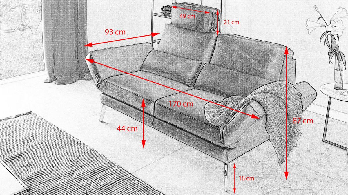 LEDERSOFA HURRICANE Hellgrau Leder - Silberfarben/Hellgrau, Leder (170/87/141cm) - KAWOLA