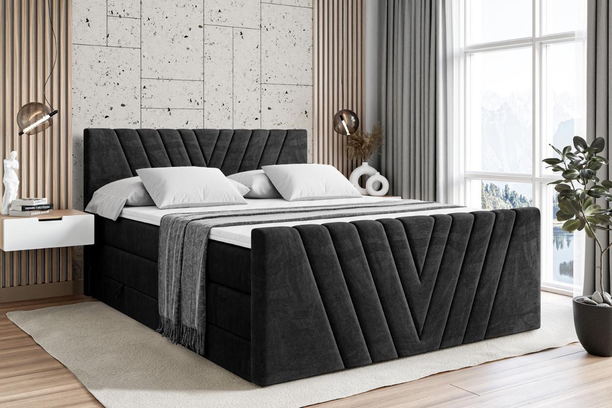 BOXSPRINGBETT ERNINA-Z KING - 140x200 - H3/H4 - Schwarz - Schwarz, Holzwerkstoff (140/200cm) - ALTDECOR