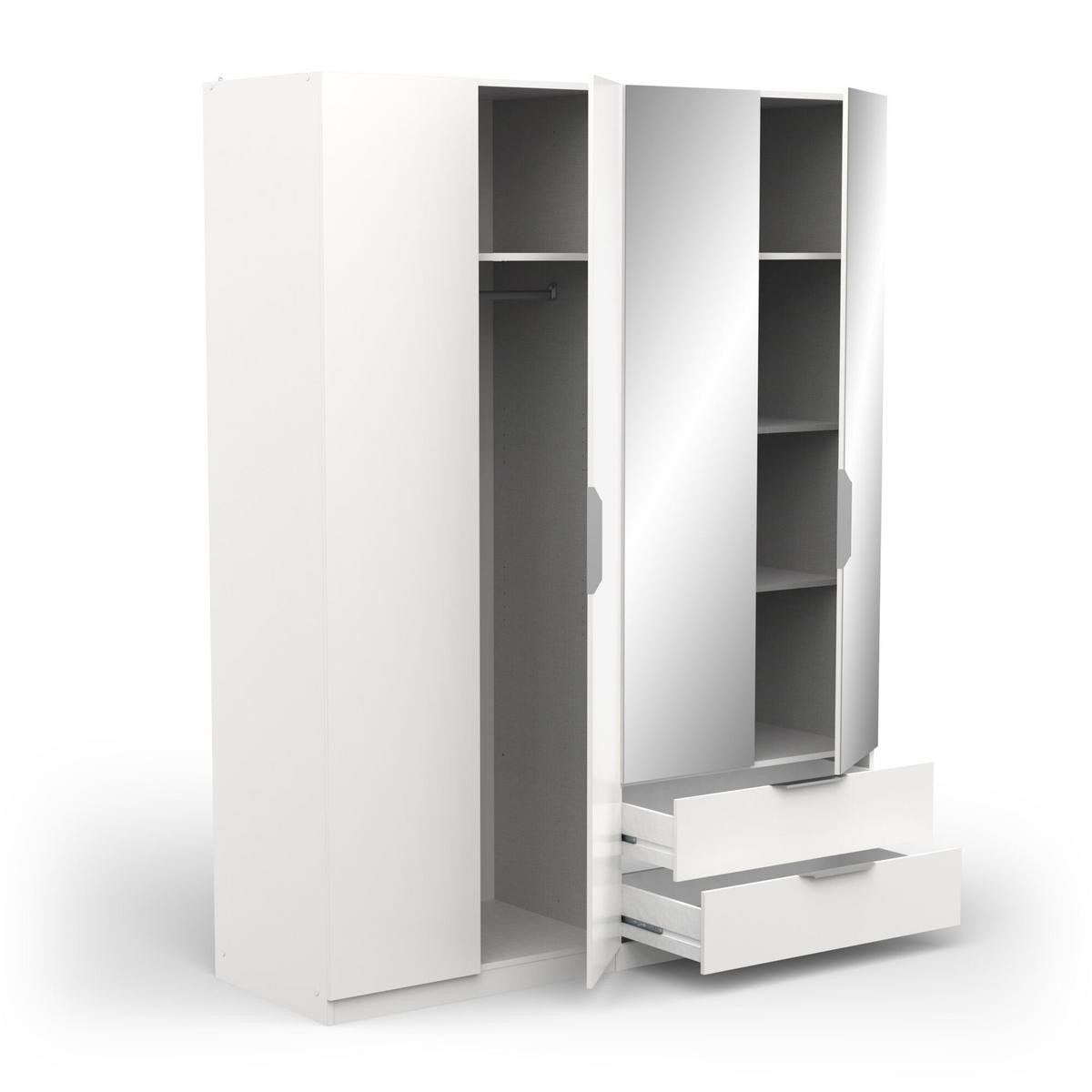 KLEIDERSCHRANK mit 4 Türen, 2 Schubladen und 2 Spiegeln Ghost - L157,3 cm - Weiß, Holzwerkstoff (51.1/203/204.5cm) - Demeyere