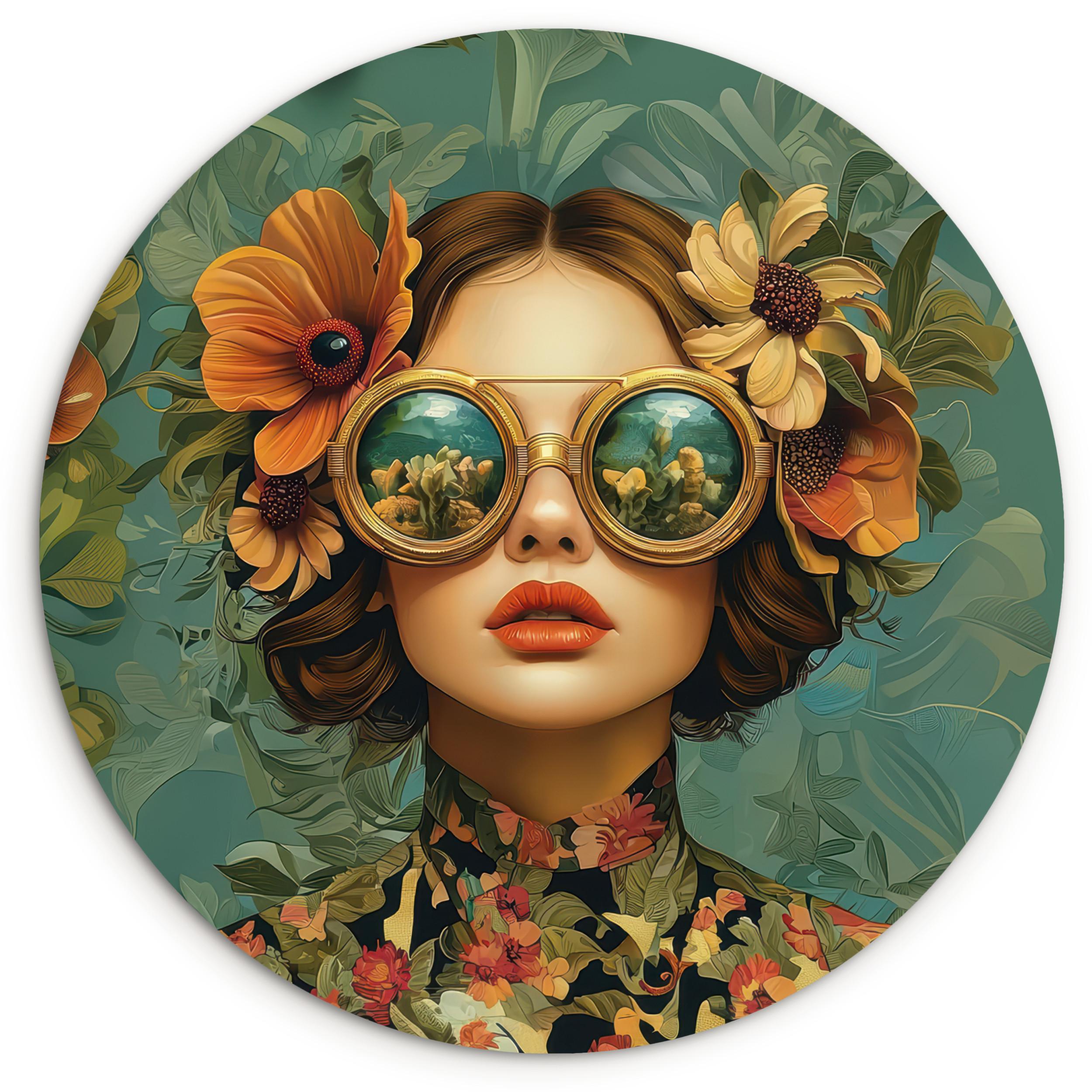 WANDBILD Frau - Blumen - Schmetterlinge - Natur - Vintage Wanddeko Schlafzimmer 60x60 cm - Petrol, Kunststoff (60/60cm) - MuchoWow