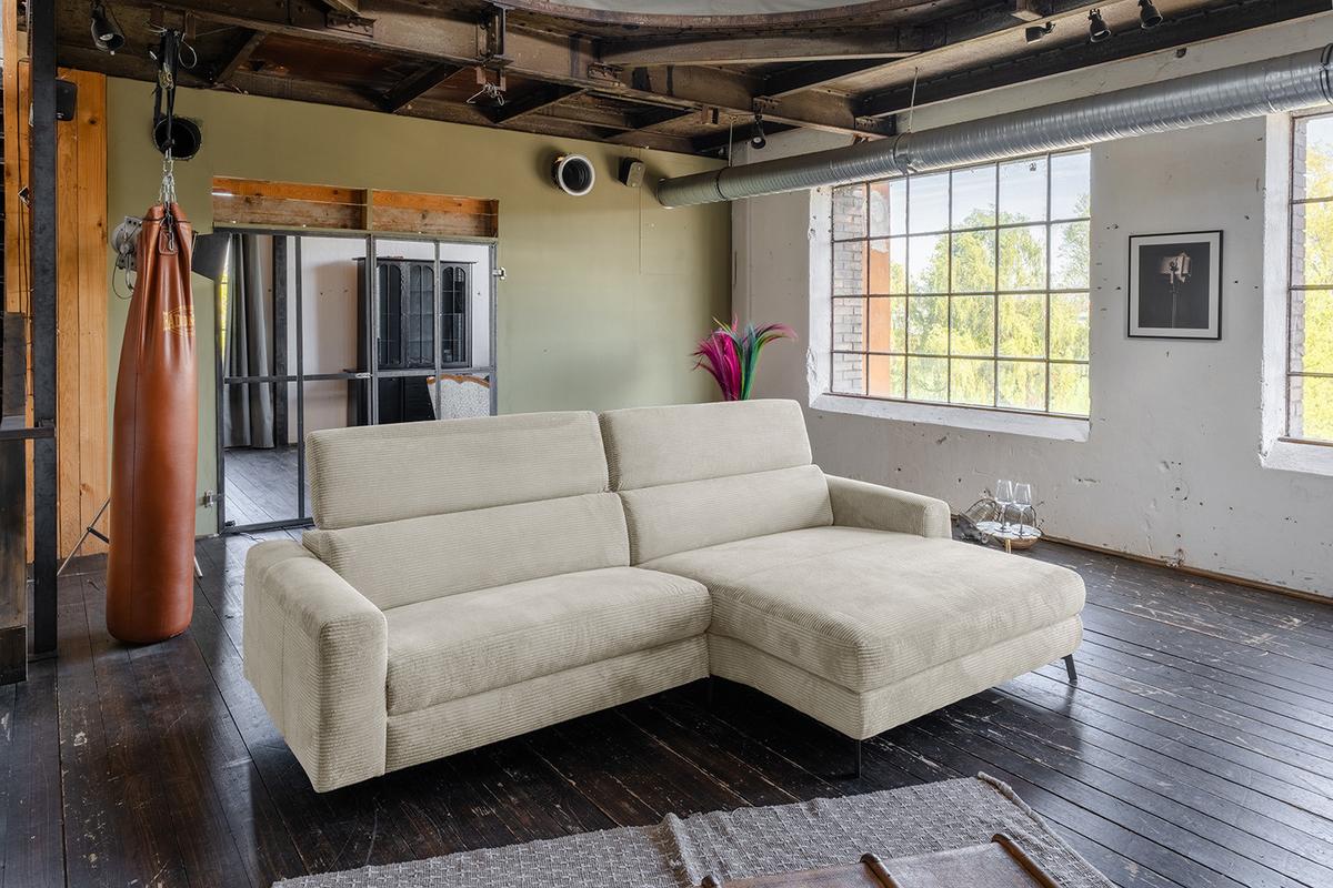 ECKSOFA LAISKA Cremeweiß Cord - Creme/Schwarz, Textil/Metall (282/177cm) - KAWOLA