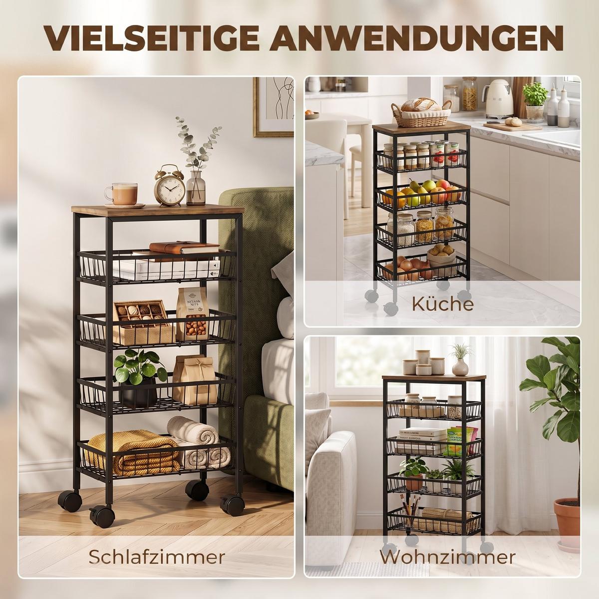 AUFBEWAHRUNGSWAGEN Spanplatte Rustikal-Braun - Braun, Holzwerkstoff (24/81.5/40cm) - HOMCOM