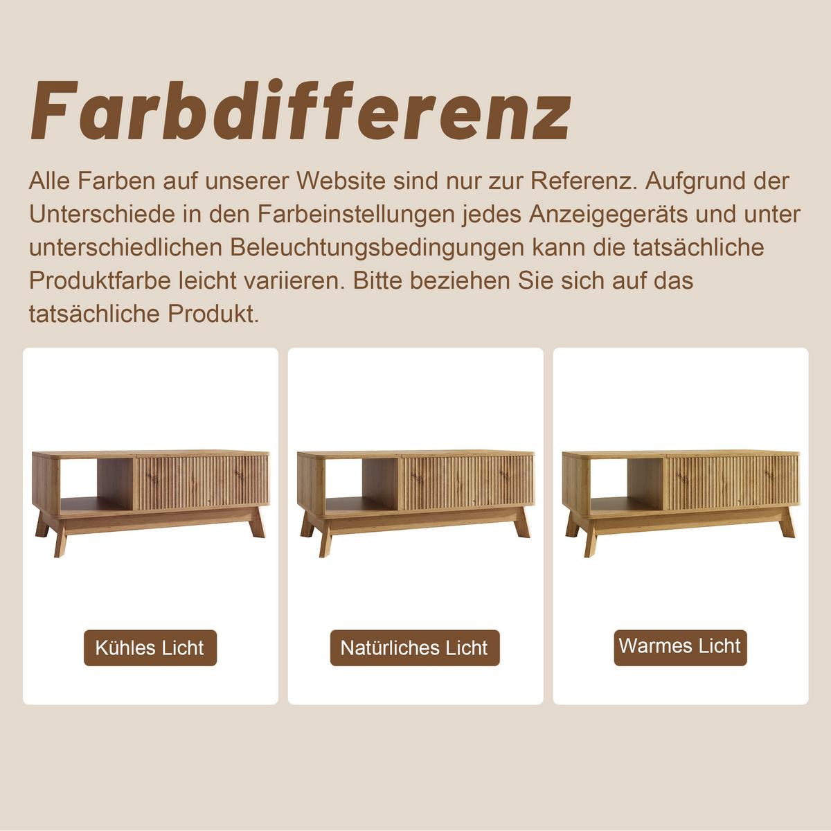 COUCHTISCH holzoptik & 3d-wellen-design mit lift-funktion & verstecktem stauraum - Naturfarben, Holzwerkstoff (48/95/50cm) - Urban Meuble