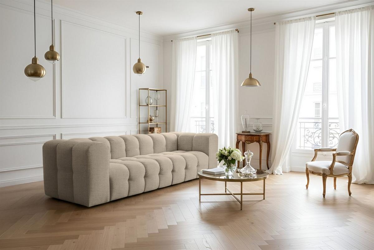 SOFASET Solvie 3-4 In Moly - Beige, Holzwerkstoff/Textil (250/75/106cm) - Fun Möbel