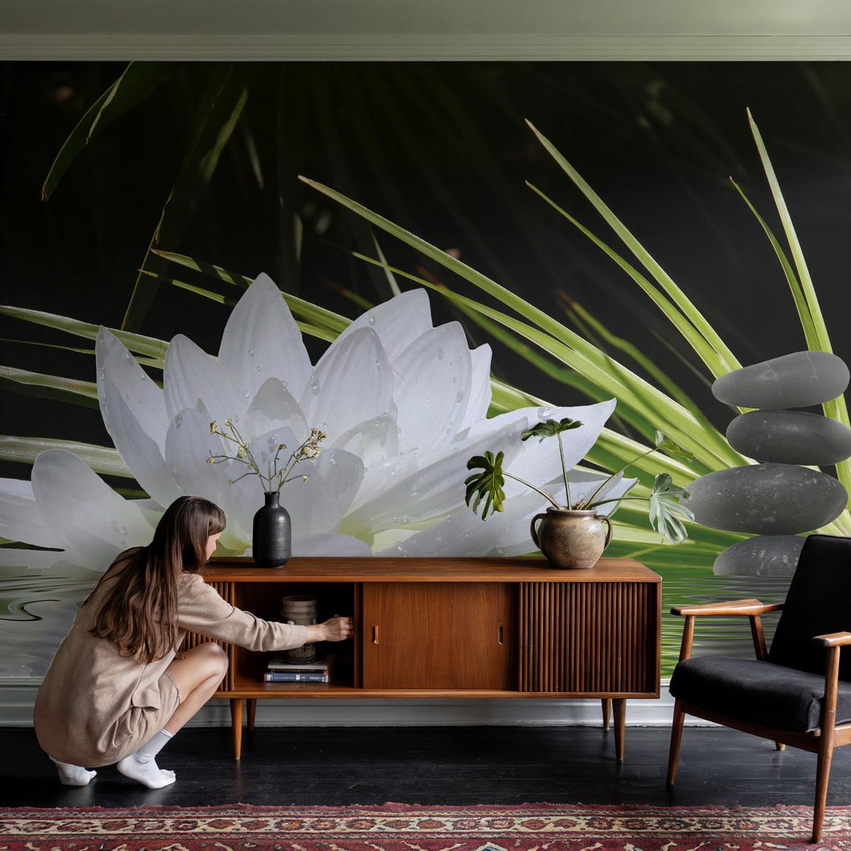 FOTOTAPETE 250x250 cm - Lilienmeditation - Weiß, Textil (250/250cm) - Wallfluent