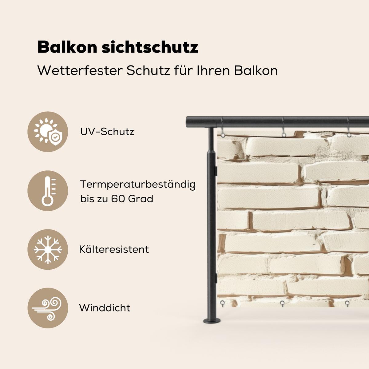 BALKON-SICHTSCHUTZ Ziegel - Wand - Licht - Weiß Windschutz 300x90 cm - Creme, Kunststoff (300/90cm) - MuchoWow