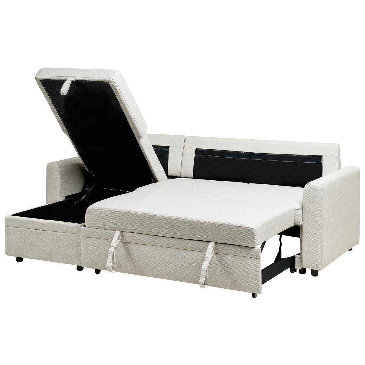 ECKSCHLAFSOFA 3-Sitzer Kunstleinen Hellbeige rechtsseitig Nassjo - Beige, Textil (210/131cm) - Beliani