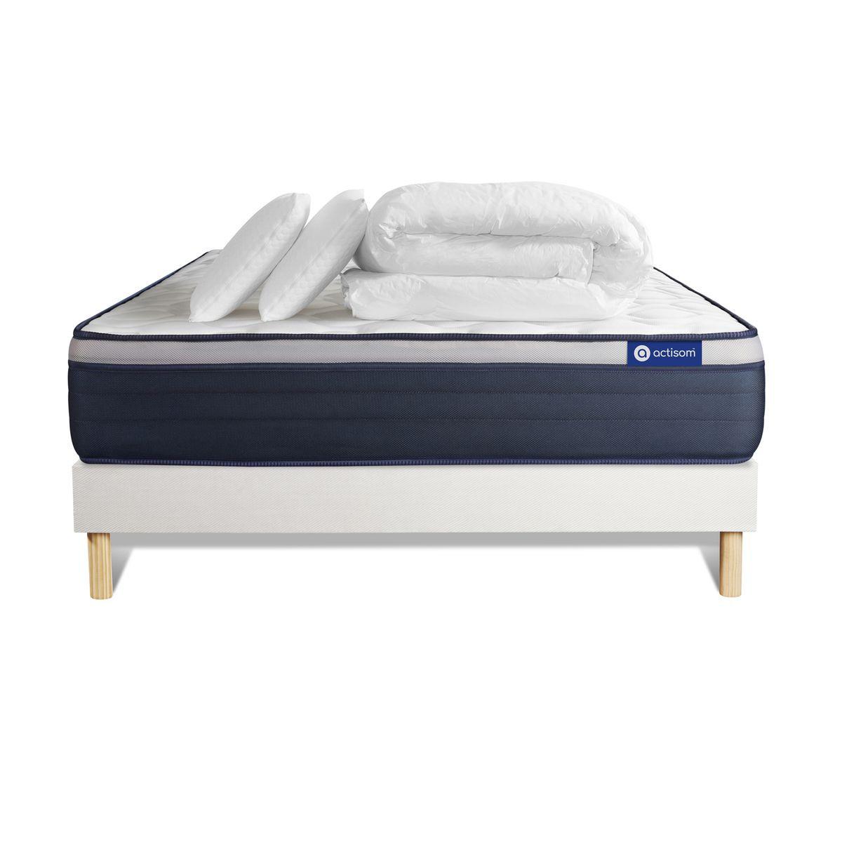 BETT Actimemo max Memory-Schaum 160 x 200 cm h3 - Kit Bettgestell Weiß - Mit Kissen und Bettdecke - Beige/Weiß, Karton/Holz (160/200cm) - ACTISOM