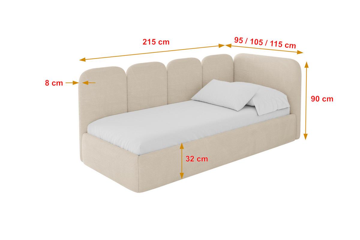 EINZELLBETT Jugendbett mit Bettkasten und Matratze H3/H4, Links - VELY 100x200 Beige - Creme, Holzwerkstoff/Textil (100/200cm) - ALTDECOR