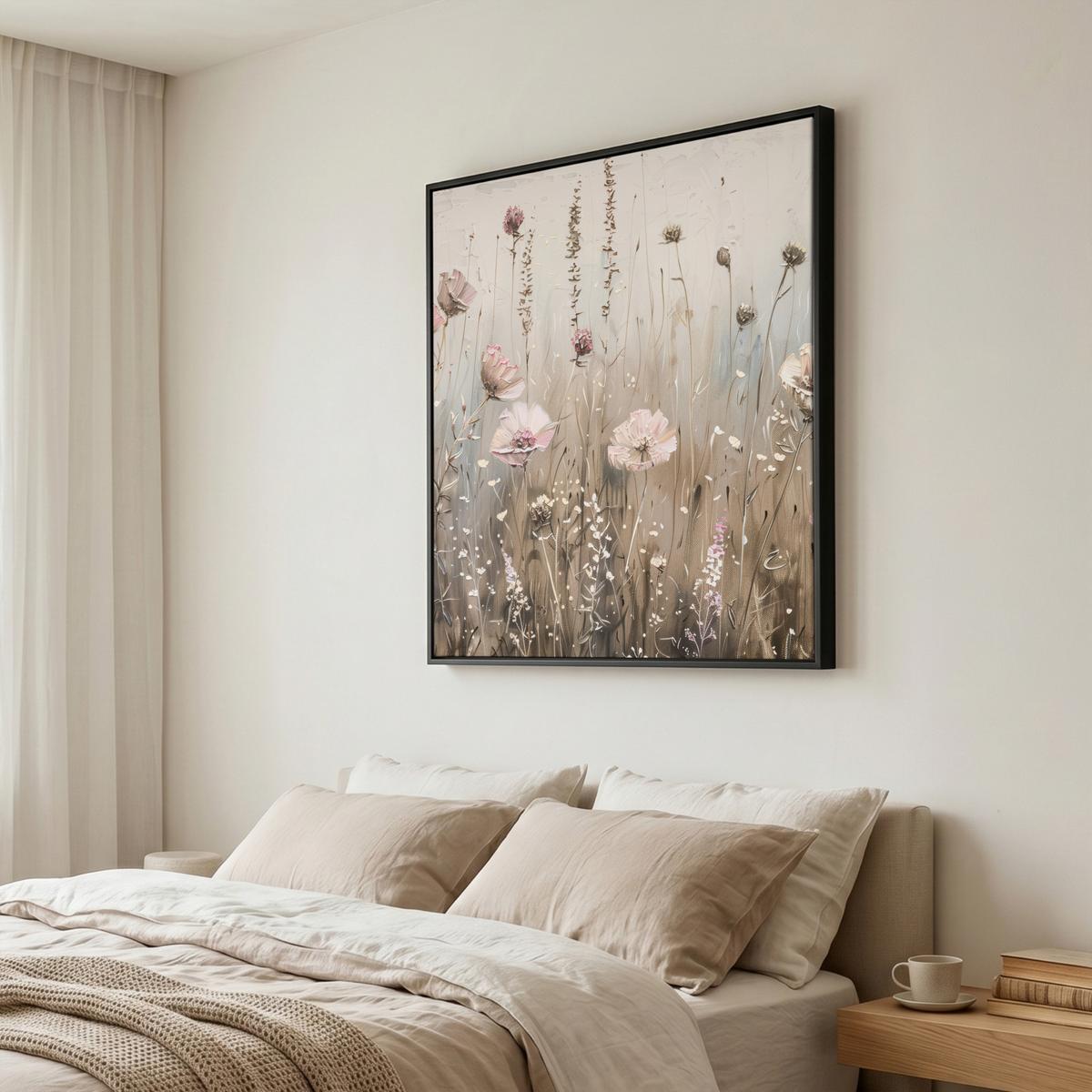 LEINWAND Bilder mit Rahmen - Blumen - Rosa - Modern - Beige - 90x90 - Beige, Textil (90/90cm) - MuchoWow