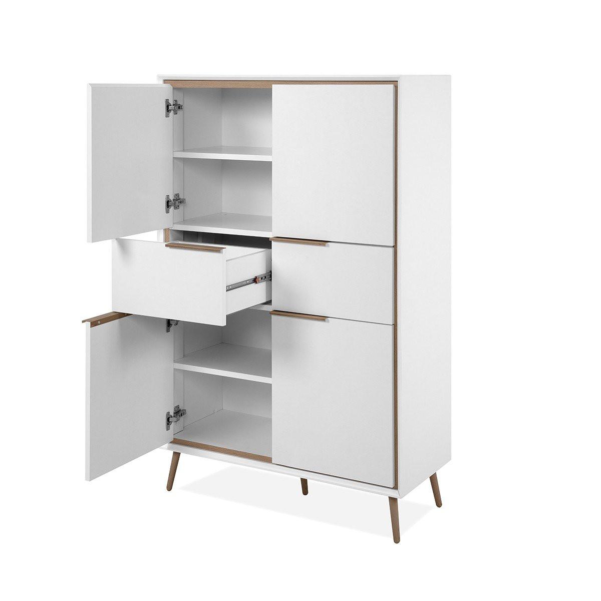 HIGHBOARD mit 4 Türen und 2 Schubladen - Arona - 90/38/140 cm - Weiß, Holzwerkstoff (38/140/90cm) - Calicosy