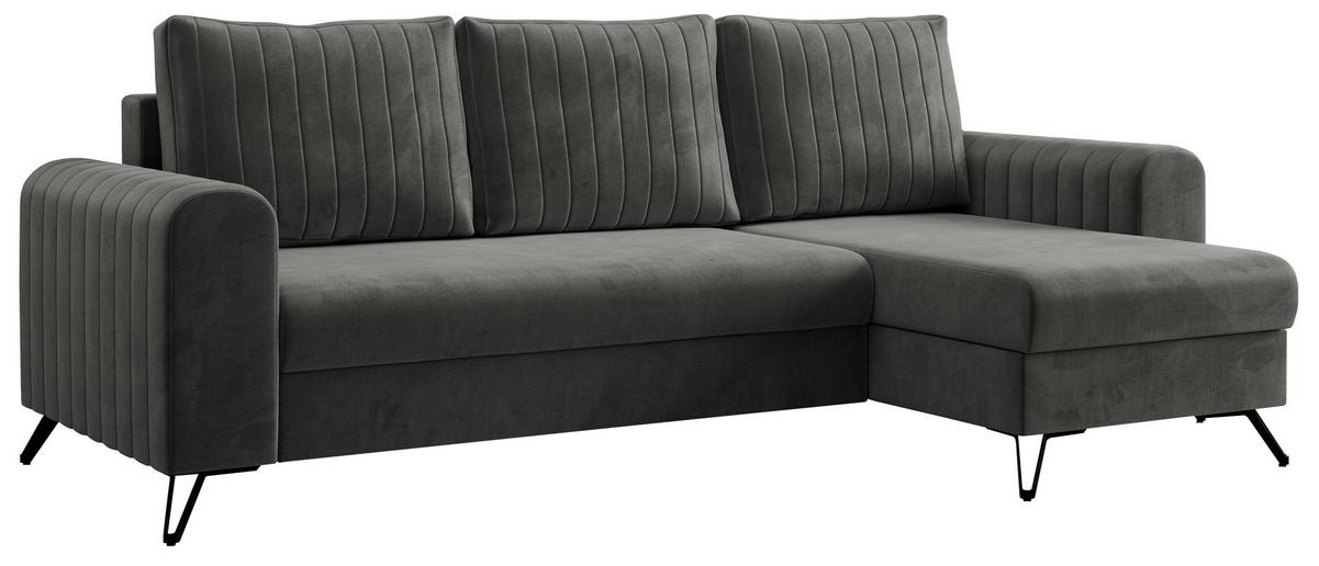 ECKSOFA Axel Velvet Grau - Schwarz/Grau, Textil/Metall (242/140cm) - MKS