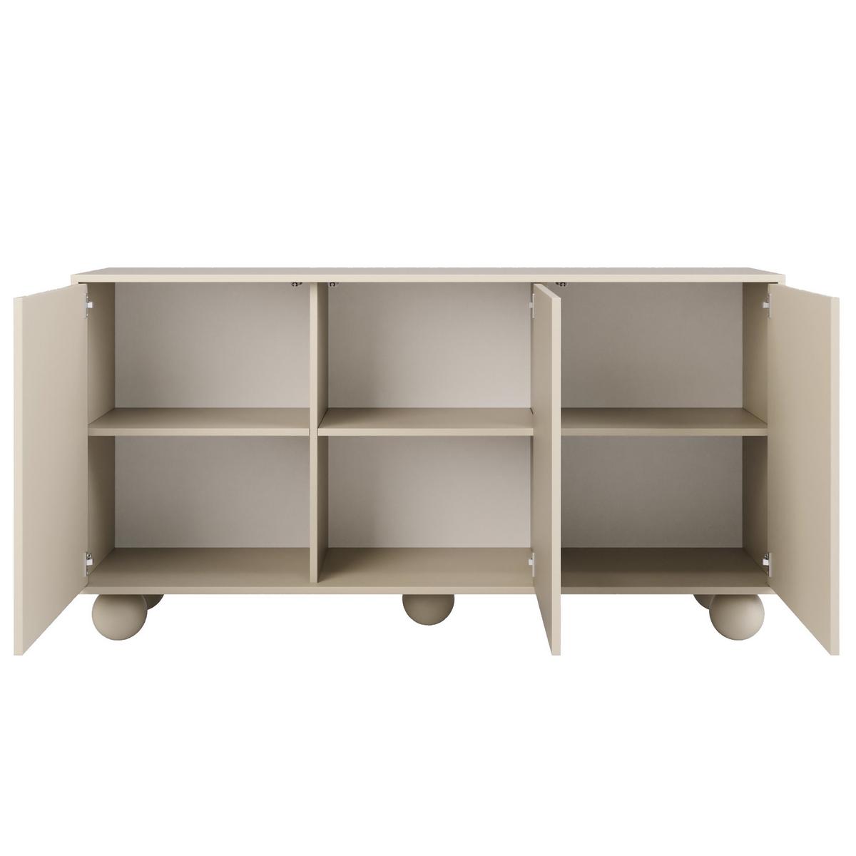 KOMMODE Adel mit 3 Türen und runden Füßen, 154 cm, Griffloss, Kaschmir - Kaschmir, Holzwerkstoff (154/81/38cm) - Beautysofa