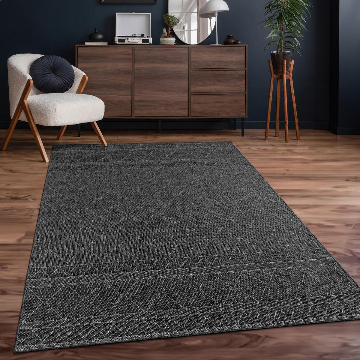 FLACHWEBTEPPICH, mit Rautenmuster, aus Polypropylen, Anthrazit, 120 x 160 cm - Anthrazit, Textil (120/160cm) - KADIMA DESIGN