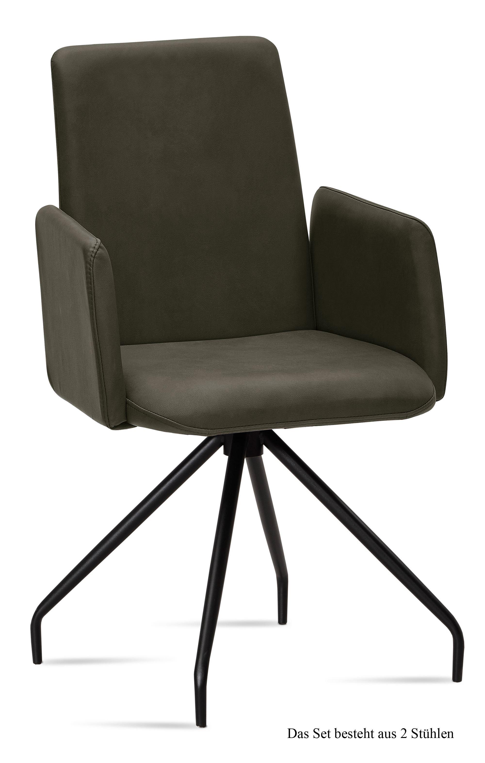ARMLEHNSTUHL (2er-Set) Detana 52x92x60 Schwarz/Khaki - Dunkelgrün/Schwarz, Kunststoff (60/92/52cm) - 58aufmkessel